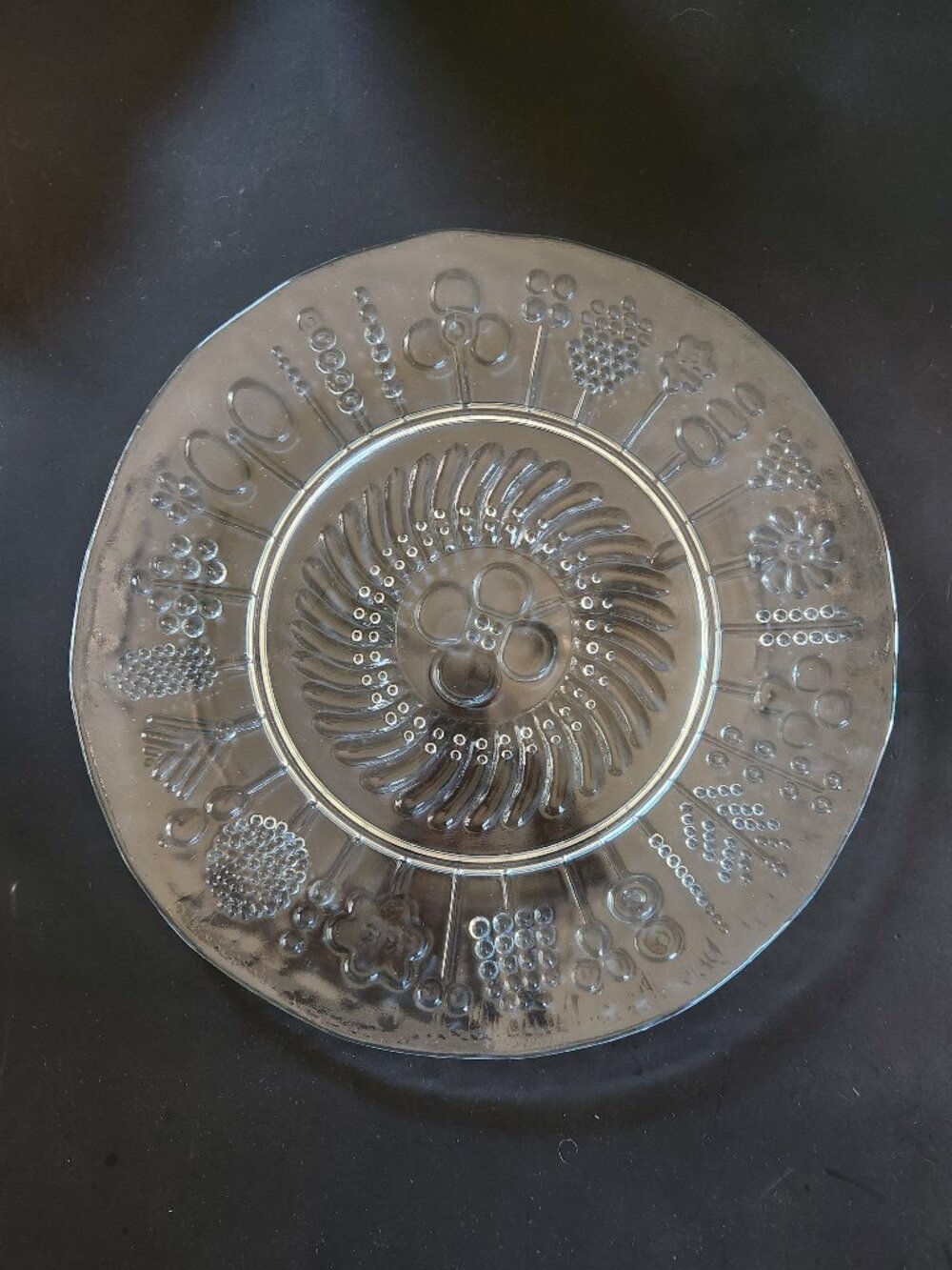 VTG Oiva Toikka Flora Clear Glass Serving Platter 15" Nuutajärvi Arabia Finland